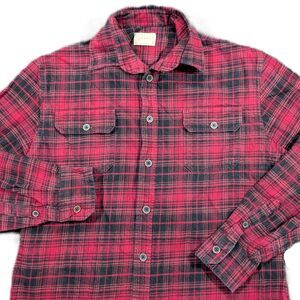 JACHS Mens L Shirt Heavy Classic Flannel Plaid Button Up Long Sleeve Pockets